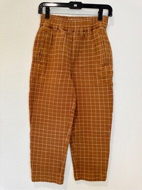 Madewell Orange Waffleback Pull On High Rise Tapered Pants Windowpane Stripe XXS
